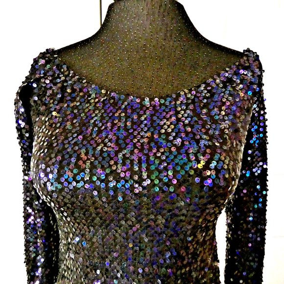 Sexy Prom Women Size 6 Mini Dress Multicolor Sequins Drop Shoulder Bodycon *Flaw - Picture 2 of 15